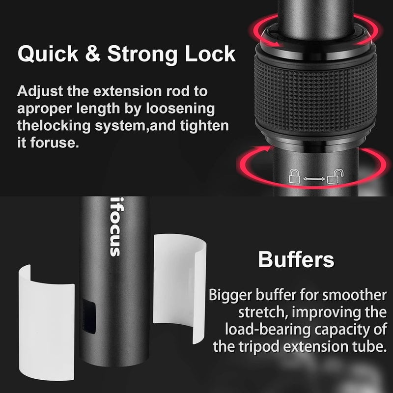 MINIFOCUS Tripod Extension, 2 Section Center Columns, 23.4" Alloy Aluminum Tripod Extender Tube Telescopic Stick Rod with 1/4" 3/8" Screw, Compatible with Tripods/Gimbal/Camera, Max Load 33lb - Image 4